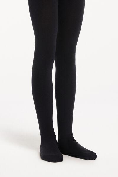 Black Basic Cotton Tights, Kids Girls, , large image number 0