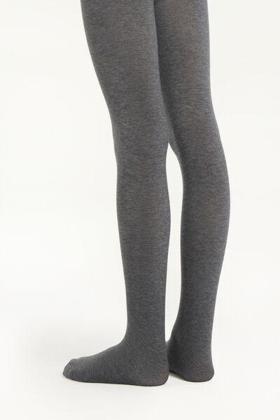 Tezenis - Grey Melange Basic Cotton Tights, Kids Girls