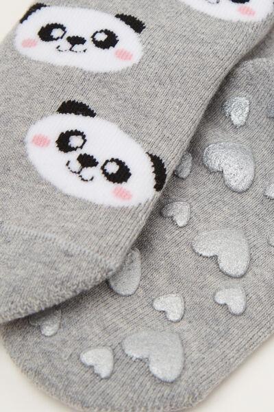 Grey Short Non-Slip Patterned Socks, Kids Girls, 5701_933Y, large image number 1