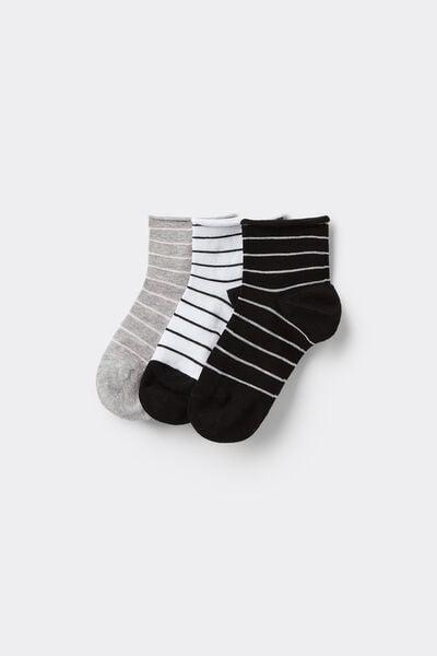Black / White / Grey Short Patterned Hem less Cotton Socks, Set Of 3, Kids Girls, 5701_687Y, large image number 0