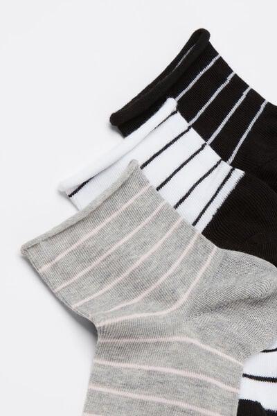 Black / White / Grey Short Patterned Hem less Cotton Socks, Set Of 3, Kids Girls, 5701_687Y, large image number 1