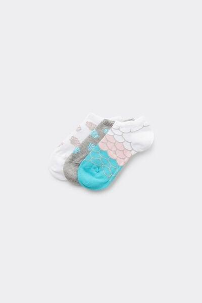 White / Grey Patterned Trainer Cotton Socks, Set Fo 3, Kids Girls, 5701_400Z, large image number 0