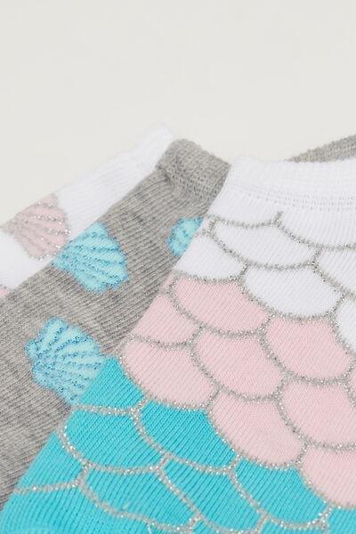 White / Grey Patterned Trainer Cotton Socks, Set Fo 3, Kids Girls, 5701_400Z, large image number 1