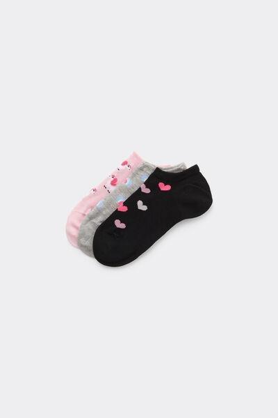 Pink / Black / Grey Patterned Trainer Cotton Socks, Set Fo 3, Kids Girls, 5701_419Z, medium