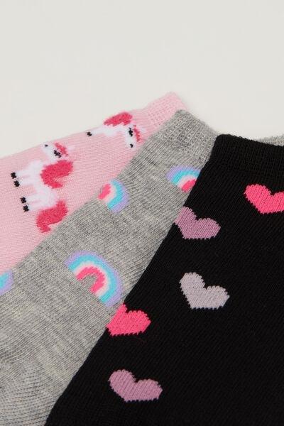 Pink / Black / Grey Patterned Trainer Cotton Socks, Set Fo 3, Kids Girls, 5701_419Z, medium