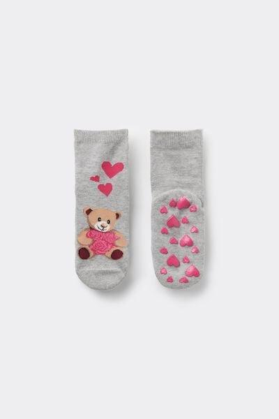 Grey Patterned Non-Slip Cotton Socks, Kids Girls, 5701_406Z, large image number 0