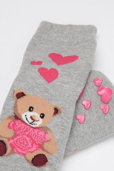 Grey Patterned Non-Slip Cotton Socks, Kids Girls, 5701_406Z, large image number 1