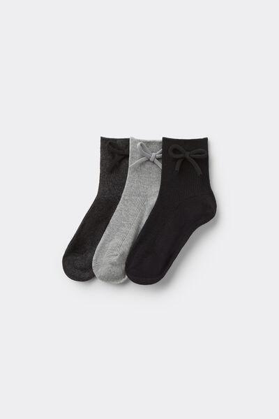 APPL.FIOCCO ANTRACITE/GRIGIO/NERO Three Pairs of Girls' Short Patterned Cotton Socks, , large image number 0