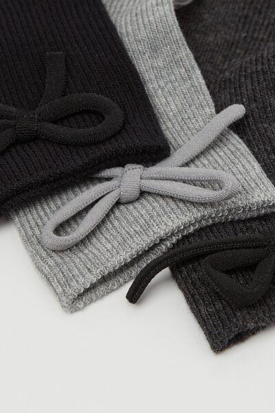 Black / Grey Patterned Short Cotton Socks, Set Of 3, Kids Girls, 5701_075Z, medium