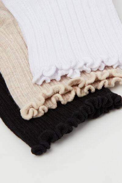 Black / Beige / White Patterned Short Cotton Socks, Set Of 3, Kids Girls, 5701_154Z, large image number 1