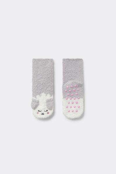 Grey Soft Applique Non-Slip Socks, Kids Girls, 5701_769Z, medium