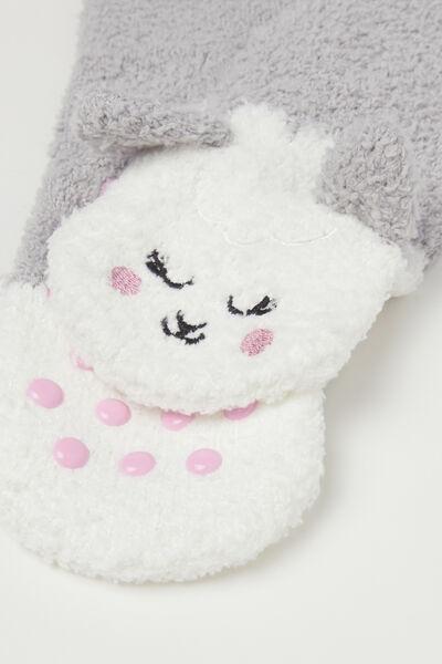 Grey Soft Applique Non-Slip Socks, Kids Girls, 5701_769Z, medium