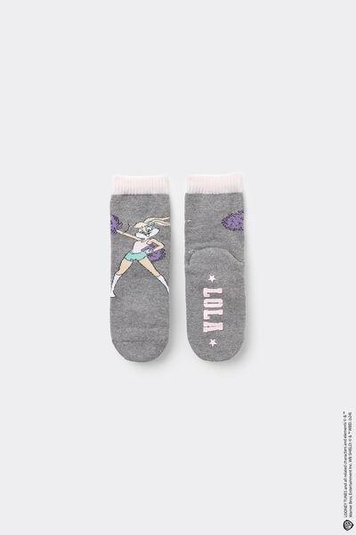 Grey Looney Tunes Anti-Slip Short Socks, Kids Girls, 5701_022Y, medium