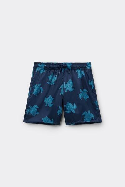 Navy Turtle Print Canvas Swimming Shorts, Kids Boys, 5701_466Z, large image number 0