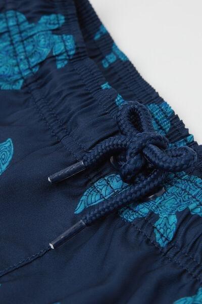 Navy Turtle Print Canvas Swimming Shorts, Kids Boys, 5701_466Z, large image number 2