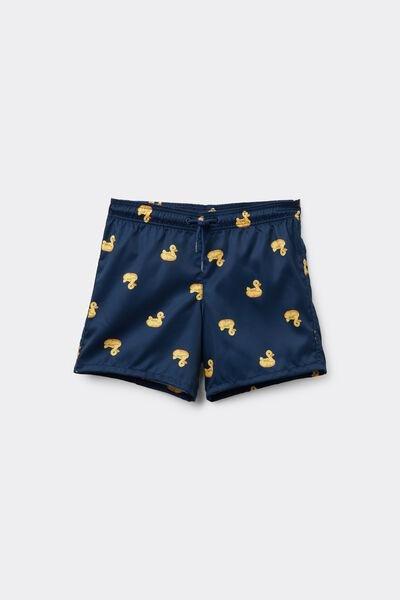 Navy Duck Print Canvas Swimming Shorts, Kids Boys, 5701_467Z, large image number 0