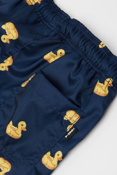 Navy Duck Print Canvas Swimming Shorts, Kids Boys, 5701_467Z, large image number 1