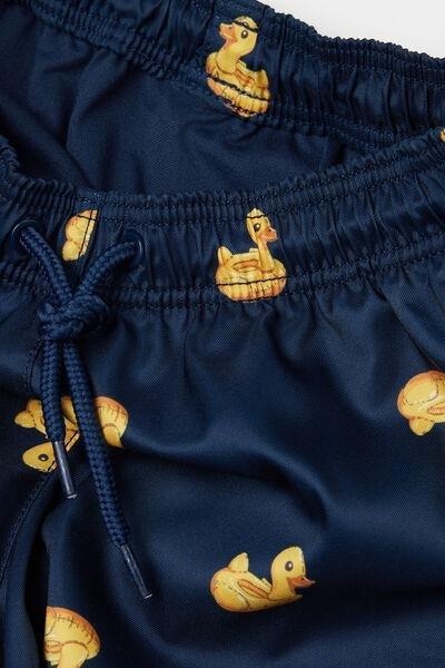 Navy Duck Print Canvas Swimming Shorts, Kids Boys, 5701_467Z, large image number 2