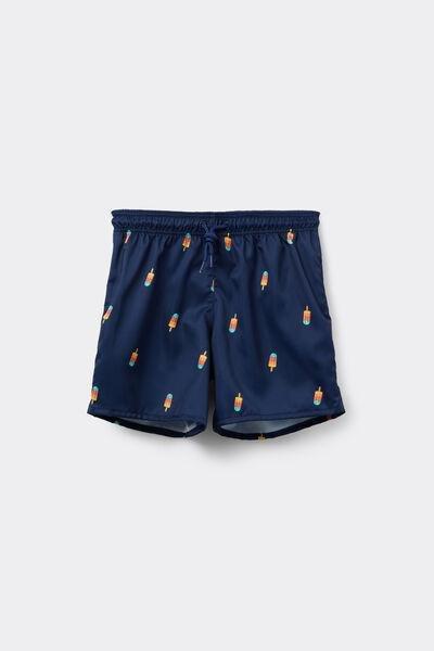Navy Ice-Cream Print Canvas Swimming Shorts, Kids Boys, 5701_468Z, large image number 0