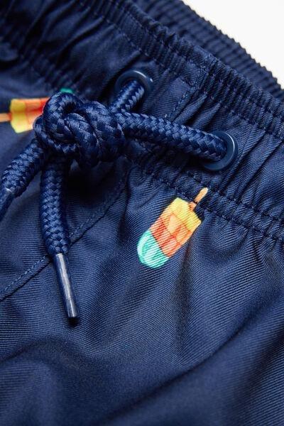 Navy Ice-Cream Print Canvas Swimming Shorts, Kids Boys, 5701_468Z, large image number 1