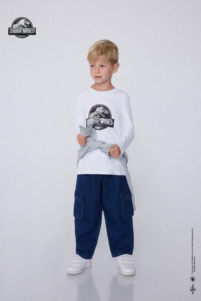 White Jurassic World Long-Sleeved Round-Neck Top, Kids Boys, 5701_818Y, medium