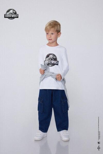 White Jurassic World Long-Sleeved Round-Neck Top, Kids Boys, 5701_818Y, large image number 1