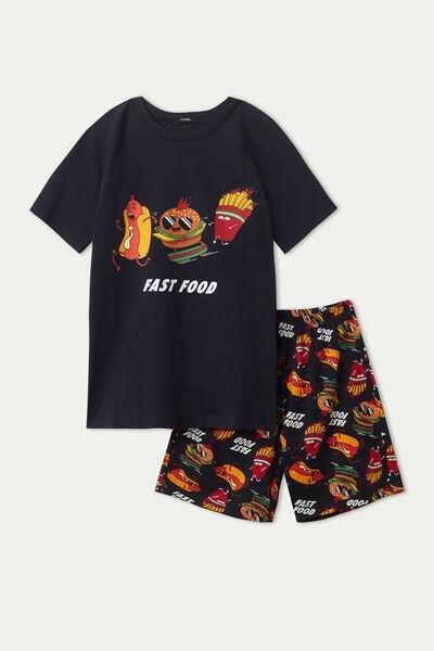 Multicolour Fast Food Print Short Cotton Pyjamas, Kids Boys, 5701_524U, large image number 0
