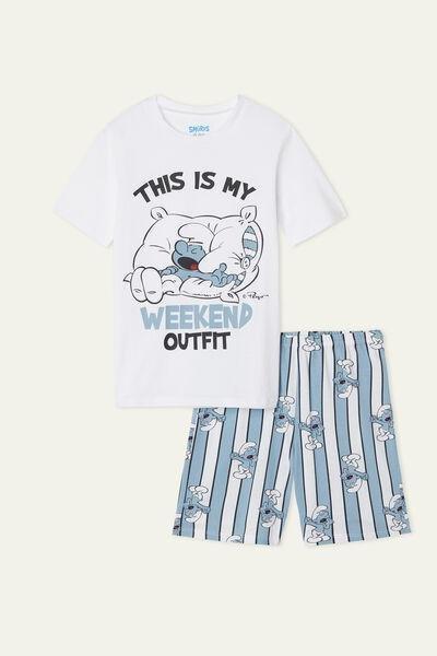 White Smurfs Printed Short Cotton Pyjamas, , large image number 0