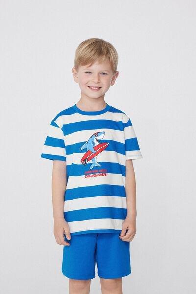 Blue Printed Pyjama Set, Kids Boys, , medium
