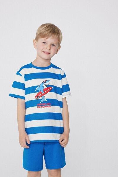 Blue Printed Pyjama Set, Kids Boys, , large image number 1