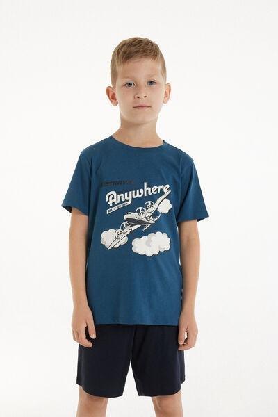Navy Printed Pyjama Set, Kids Boys, , large image number 0
