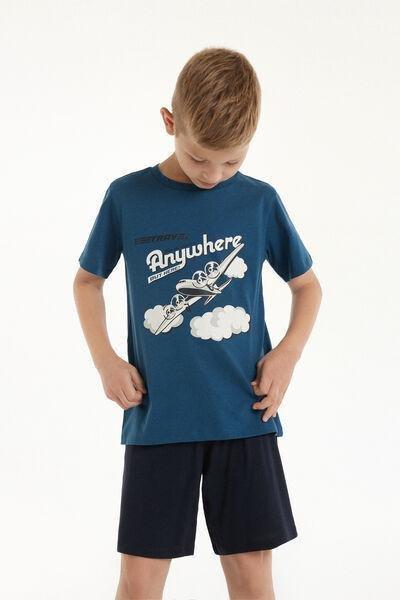Navy Printed Pyjama Set, Kids Boys, , large image number 1