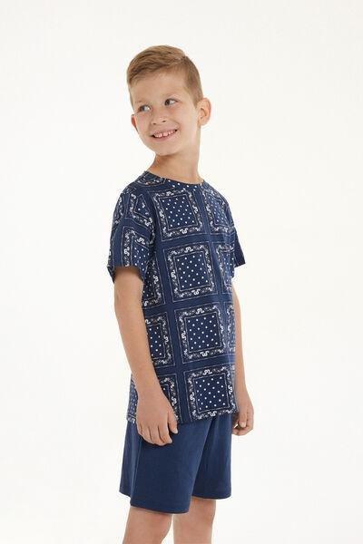 Navy Printed Pyjama Set, Kids Boys, , large image number 1