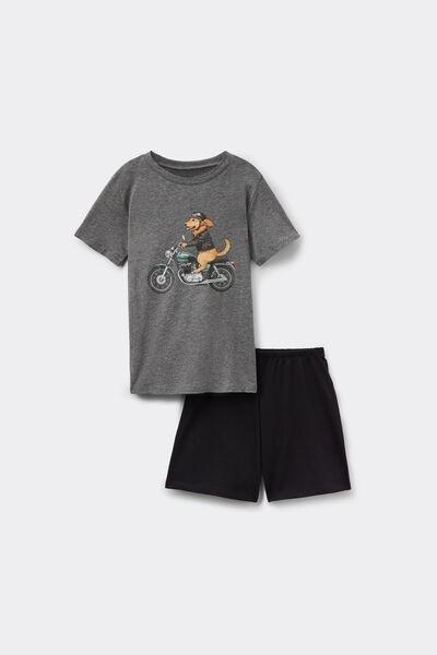 Grey Motorcycling Dog Print Cotton Pyjama Set, Kids Boys, 5701_253Z, large image number 0