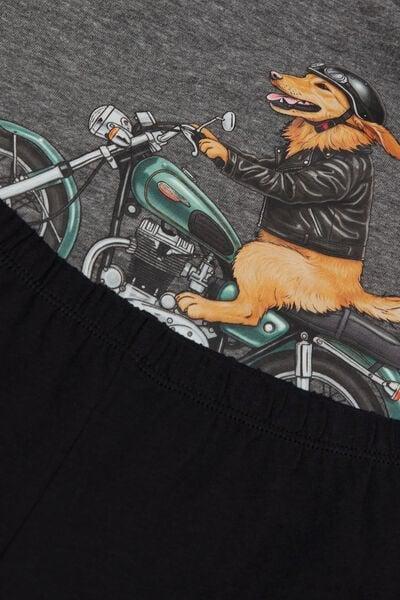 Grey Motorcycling Dog Print Cotton Pyjama Set, Kids Boys, 5701_253Z, large image number 1