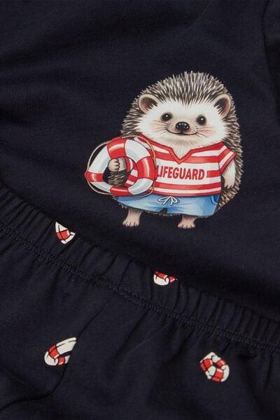 Navy Hedgehog Print Cotton Pyjama Set, Kids Boys, 5701_384Z, large image number 1
