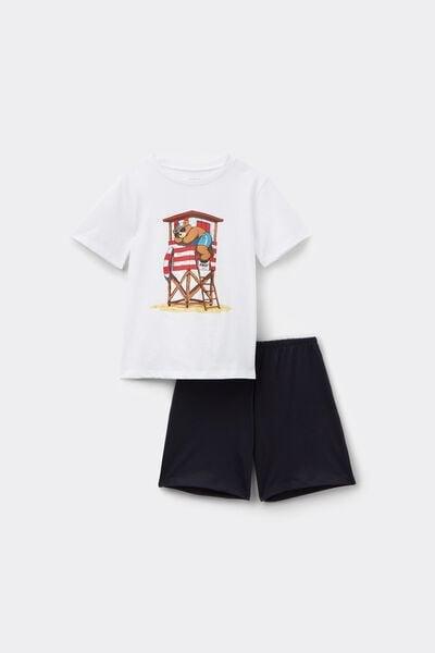 White Bear Print Cotton Pyjama Set, Kids Boys, 5701_378Z, medium