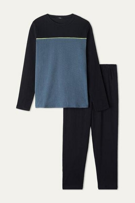 Tezenis - Multicolour Long Cotton Piping Detail Pyjamas, Kids Boys