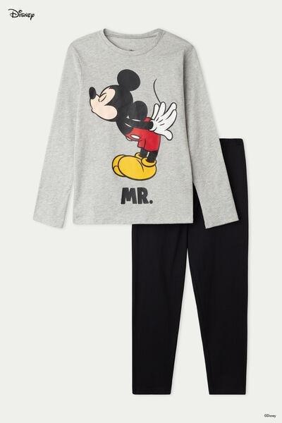 Grey Mickey Mouse Print Long Cotton Pyjamas, Kids Boys, 5701_607U, large image number 0