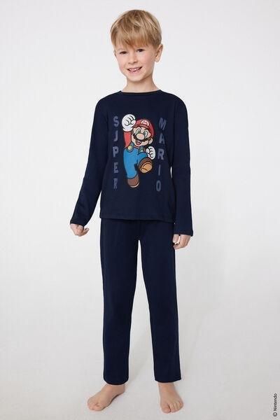 Navy Super Mario Print Long Cotton Pyjama Set, Kids Boys, 5701_834Y, medium