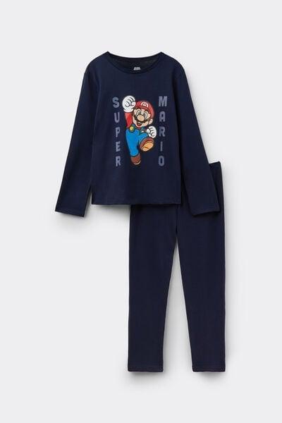 Navy Super Mario Print Long Cotton Pyjama Set, Kids Boys, 5701_834Y, large image number 1