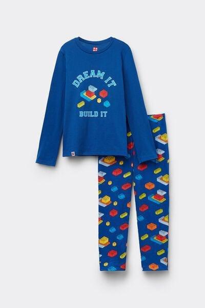 Blue Lego Print Long Cotton Pyjama Set, Kids Boys, 5701_832Y, large image number 0