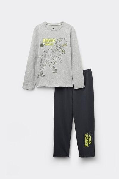 Grey Jurassic World Print Cotton Pyjama Set, Kids Boys, 5701_857Y, medium