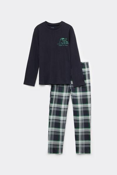 Navy Dinosaur Print Cotton Pyjama Set, Kids Boys, 5701_549Z, large image number 0