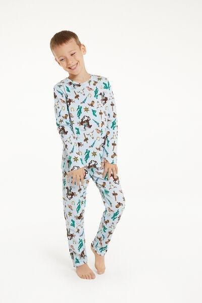 White Cowboy Print Long Cotton Pyjamas, Kids Boys, , large image number 1