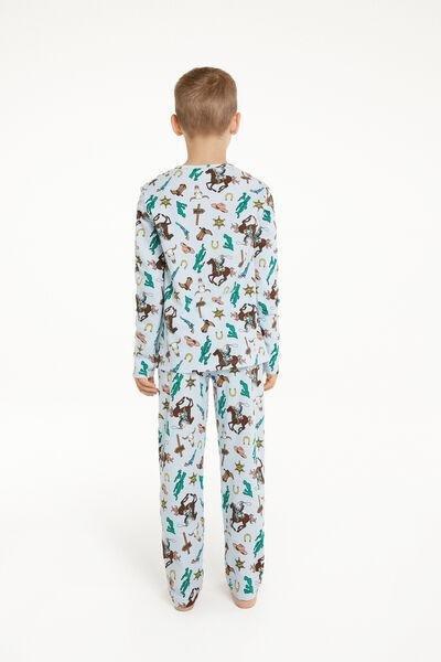 White Cowboy Print Long Cotton Pyjamas, Kids Boys, , large image number 2