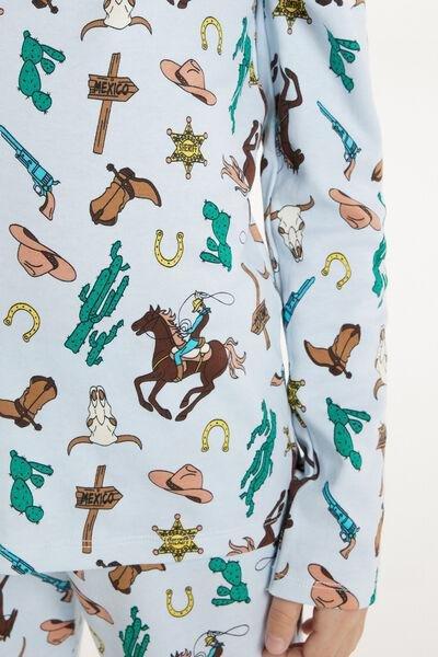 White Cowboy Print Long Cotton Pyjamas, Kids Boys, , large image number 3