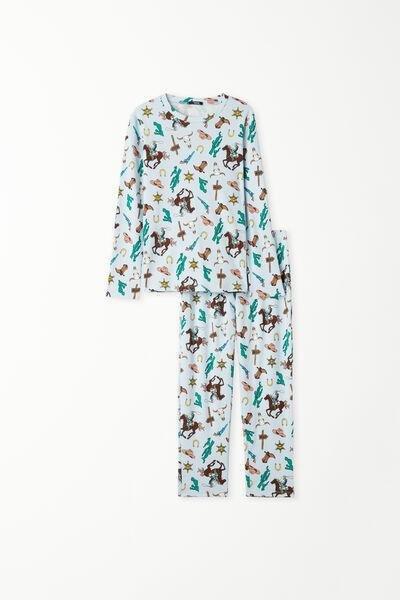 White Cowboy Print Long Cotton Pyjamas, Kids Boys, , large image number 4