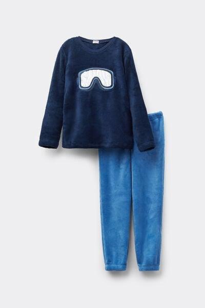 Navy Ski Mask Patch Fleece Pyjama Set, Kids Boys, 5701_005Z, large image number 0