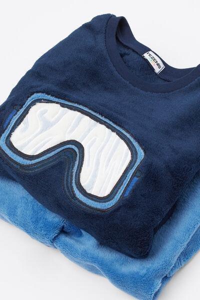 Navy Ski Mask Patch Fleece Pyjama Set, Kids Boys, 5701_005Z, large image number 2